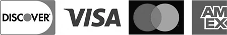 Payment icons including Discover, Visa, Mastercard and American Express.